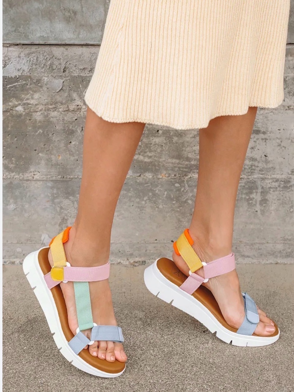 Pastel Multi-strap Platform Sandals in Pink, Blue, Mint & Yellow
